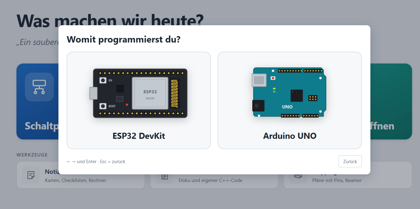 Board-Auswahl für Microcontroller