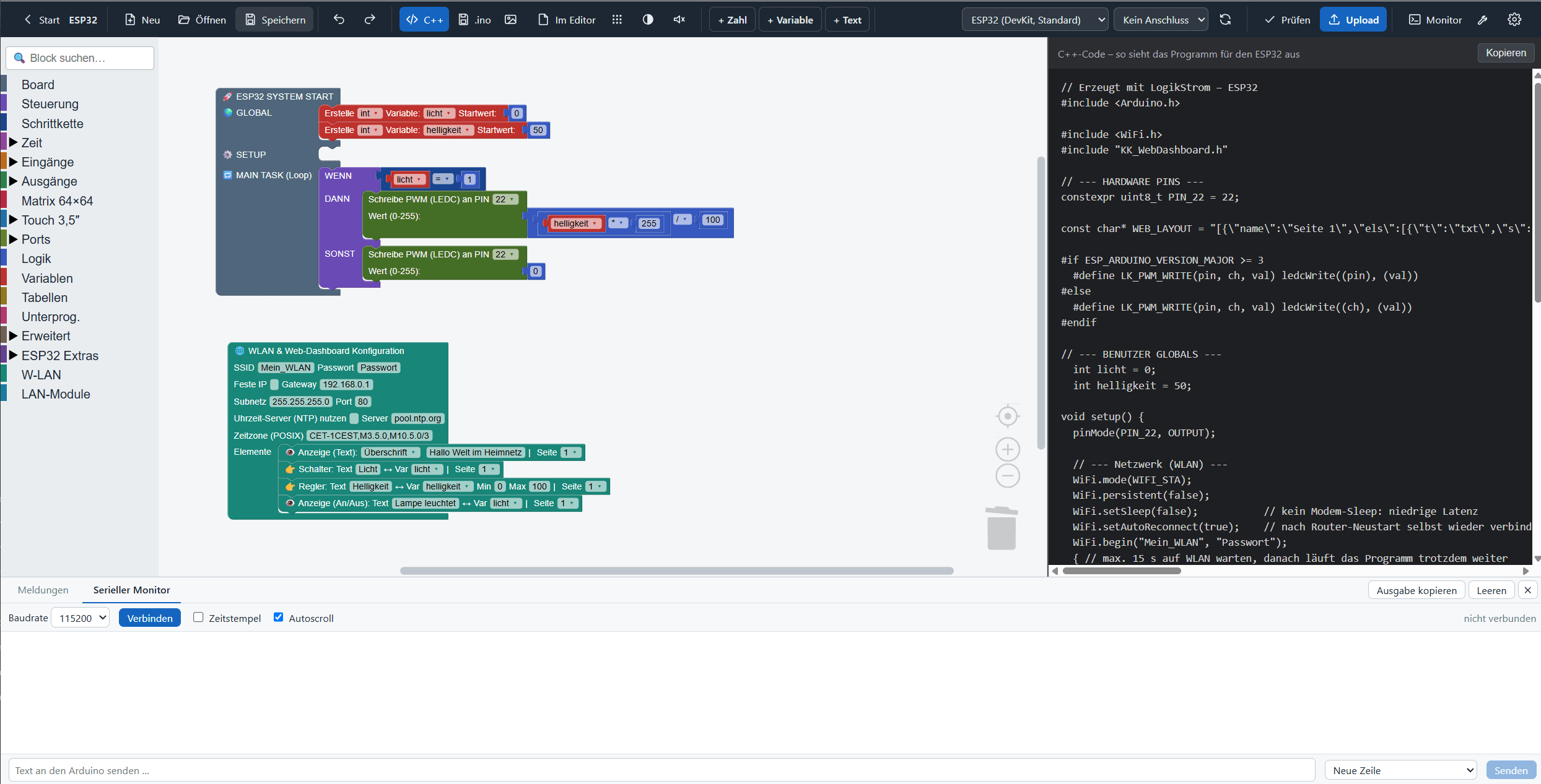 WLAN und Web-Dashboard